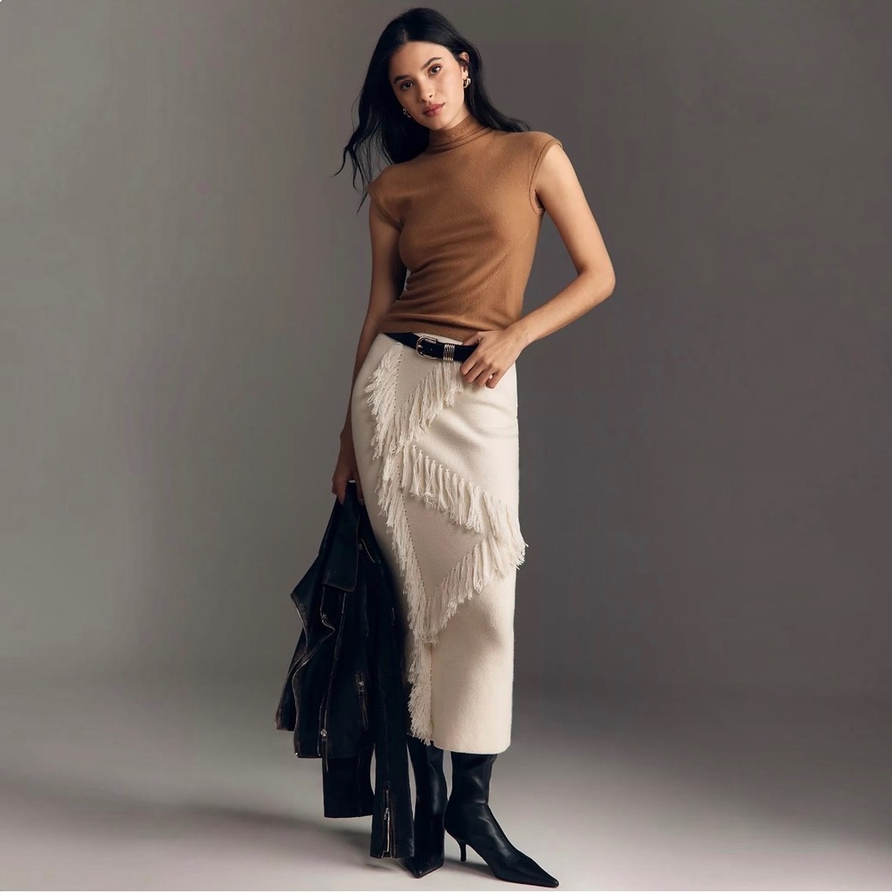 NEW Derek Lam 10 Crosby Hestia
Fringed Midi Sweater Skirt Snow
White Medium NWT